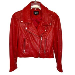 LAMARQUE Red Studded Leather Moto Jacket - Size L